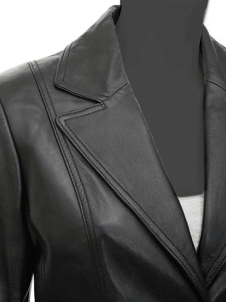 Women's Black Blazer Leather Coat - Sydney - Bull Armour