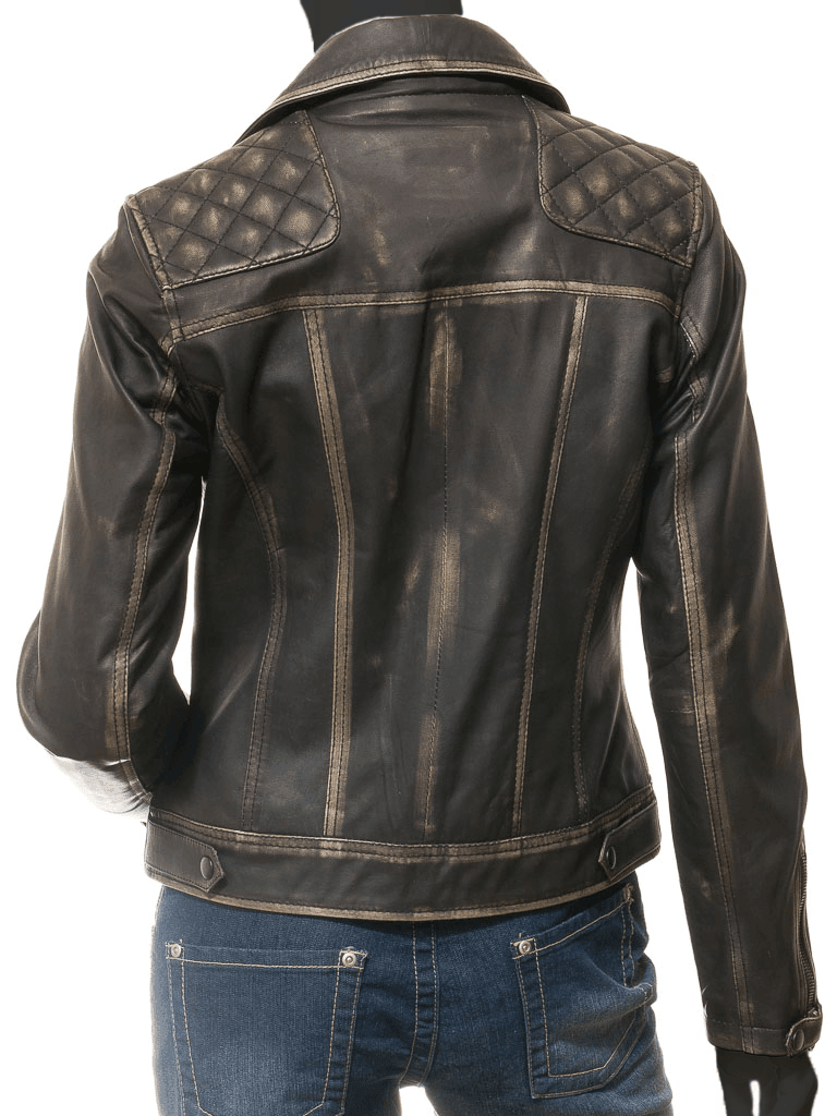 Women's Quilted Biker Leather Jacket - Ski - Bull Armour
